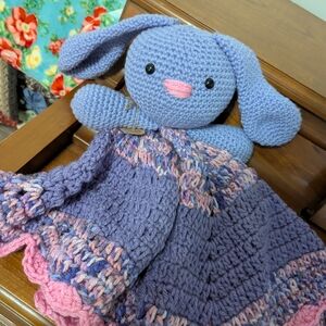 Purple and Pink Stuffed Bunny Toy Lovie Blanket